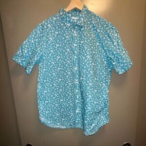 Old navy blue and white floral short sleeve shirt